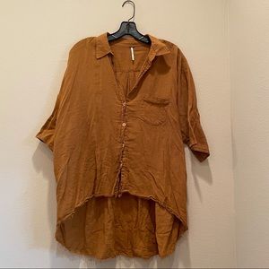 Free people dark orange short sleeve button up